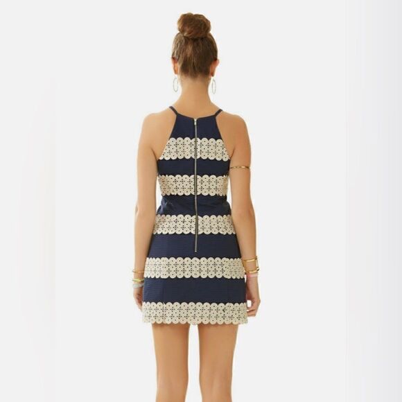 Lilly Pulitzer Annabelle Shift Dress Style Number 11561 Sz 2 Navy Blue and Gold - Picture 4 of 14